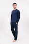 Men's Navy Blue Jacquard Winter Long Sleeve Cotton Men's Pajama Set - 4