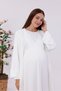 Ecru Double-Breasted Lace Trimmed Cotton Long Sleeve Maternity Nightgown-Dressing Gown Set of 2 - 2