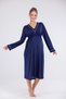 Navy Blue Piping Design Cotton Long Sleeve Maternity Nightgown-Dressing Gown Set of 2 - 2