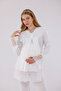 Ecru Special Lace Design Cotton Full Length Dressing Gown Maternity 3-Piece Pajama Set - 7
