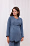 Anthracite Double-Breasted Cotton Long Sleeve Maternity Pajamas Set and Nightgown 4-Piece Set - 8