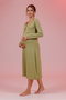 Green Long-Sleeved Cotton Full-Length Maternity and Postpartum Nightgown/Robe Set (2 Pieces) - 8