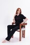 Women's Red Ribbed Front Buttoned Cotton Short Sleeve Pajama Set - 7