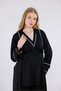 Black Piping Long Sleeve Cotton Maternity Pajama Set and Nightgown 4-Piece Set - 5