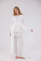 Ecru Special Lace Design Cotton Full Length Dressing Gown Maternity 3-Piece Pajama Set - 8