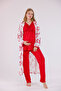 Red Patterned Lace Detailed Design Full Length Maternity Pajama Set with Dressing Gown for Pregnant Women, 3-Piece - 3