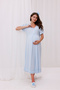 Blue Ribbon Detailed Maternity Nightgown with Breastfeeding Features - 3
