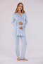 Blue Patterned Long Sleeve Cotton Maternity Pajama Set and Nightgown 4-Piece Set - 2