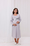 Gray Plaid Long Sleeve Maternity Nightgown with Breastfeeding Feature - 2