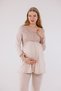 Beige Long Sleeve Cotton Full Length Maternity Pajama Set with Lace on Sleeves and Collar, 3-Piece Set - 8