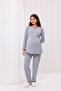 Gray Double-Breasted Long Dressing Maternity Maternity Dressing Gown with Breastfeeding Feature 3-Piece Pajama Set - 4