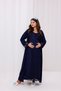 Navy Blue Sleeve and Collar Lace Design Full Length Maternity Nightgown-Maternity Dress Set of 2 - 4