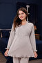Beige Double-Breasted Ruffled Design Long Sleeve Cotton Maternity Pajama Set - 3