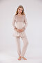 Beige Special Lace Long Sleeve Cotton Maternity Pajama Set - 4