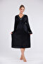 Black Piping Long Sleeve Cotton Maternity Nightgown - 2