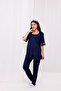 Navy Blue Sleeve and Collar Lace Design Cotton Maternity Pajama Set