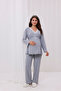 Gray Melange Collar Lace Cotton Maternity Pajamas Set of 2 - 3