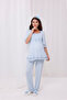 Blue Sleeve and Collar Lace Design Cotton Maternity Pajamas Set - 7
