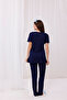 Navy Blue Ribbon Detailed Design Maternity Maternity Pajama Set with Breastfeeding Feature - 3