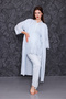 Blue Eyelet Embroidery Linen Postpartum Maternity Robe 3-Piece Pajama Set - 3