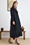 Double Collar Detailed Water Repellent Unlined Long Trench Coat Black 6832 - 3