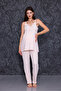 Powder Striped Strap Maternity Nightgown-Dressing Gown and Pajama Set Set of 4 - 6