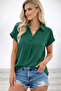 Women's Short Sleeve Collared Woven Viscose Blouse - 3