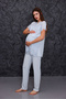 Blue Eyelet Embroidery Linen Postpartum Maternity Robe 3-Piece Pajama Set - 2