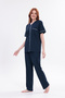 Women's Navy Blue Ribbed Front Buttoned Cotton Short Sleeve Pajama Set