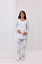 Blue Patterned Cotton Winter Long Sleeve Maternity Pajamas Set and Nightgown 4-Piece Set - 8