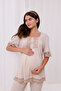 Beige Sleeve and Collar Lace Design Cotton Maternity Pajama Set - 5