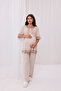 Beige Sleeve and Collar Lace Design Cotton Maternity Pajama Set - 2