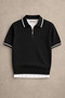 Men's Black Polo Collar Knitwear Textured Colorful Half-Zip Regular Cotton Pack T-Shirt