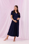 Navy Blue Ribbon Detailed Maternity Nightgown with Breastfeeding Features - 6