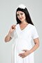 Ecru Double Breasted Lace Patterned Maternity Nightgown-Pajamas Set Set - 6