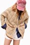 Beige Color Transitional Collar and Trims Velvet Garni Loose Fit Women's Coat - 5