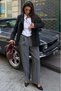 Anthracite Striped High Waist Pleated Women's Fabric Trousers Mg2641 - 6