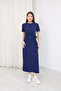 Side-Tie Navy Blue Modal Fabric Dress - 3