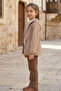 Girl's Nova Fabric Stoned Trench Coat and Penyeli Linen Pants Top and Bottom Set - 6
