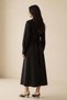 Black 100% Cotton Shirt Collar Waist Belt Detailed Relaxed Cut Midi Length Dress - 4