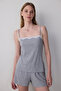 Mix Gray Mélange Lilah Lace Detailed Adjustable Strap Shorts Pyjama Set