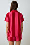 Red Striped Shirt Collar Short Sleeve Shorts Pyjamas Set Pajama Set - 4