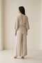 Beige Double-Breasted Closure Kimono with Accessory Detail and Relaxed Fit Pants Set - 2