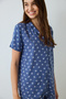Indigo Floral Print Shirt Collar Short Sleeve Pyjama Set - 2