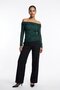 Green Shoulder Detail Lace Long Sleeve Blouse
