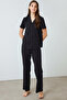Black Polka Dot Shirt Collar Short Sleeve Pyjama Set