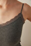 Anthracite Grey Thin Strap Lace Detailed Tank Top Camisole - 4