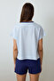 Light Blue Blue Crew Neck Cotton Short Sleeve Shorts Pyjamas Set Pajama Set - 5