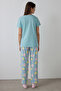Mint Green Floral Cotton V-neck Short Sleeve Pyjamas Set Pajama Set - 5
