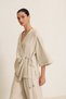 Beige Double-Breasted Closure Kimono with Accessory Detail and Relaxed Fit Pants Set - 7